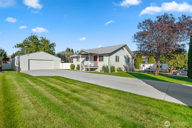 a view of house with garden and tall tree