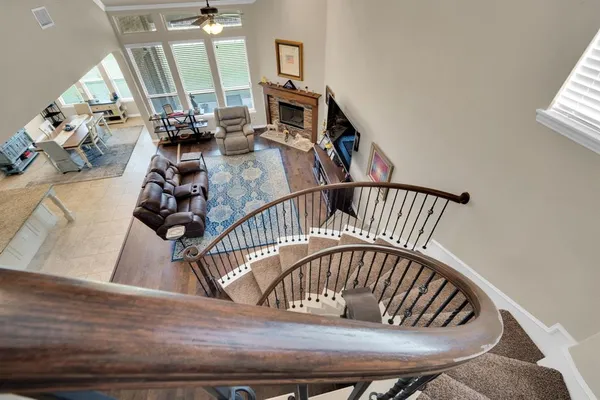 a view of staircase with furniture