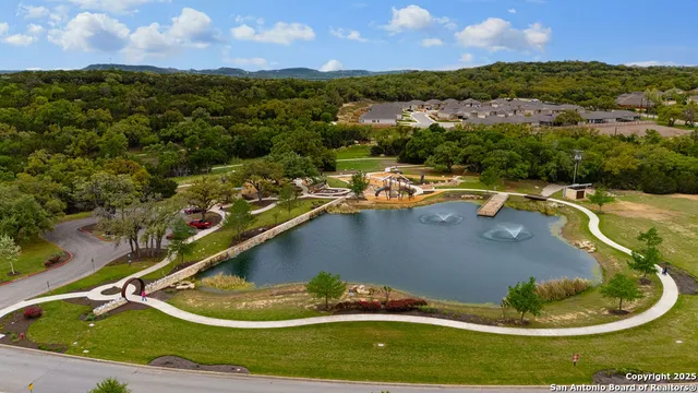 an outdoor space with seating