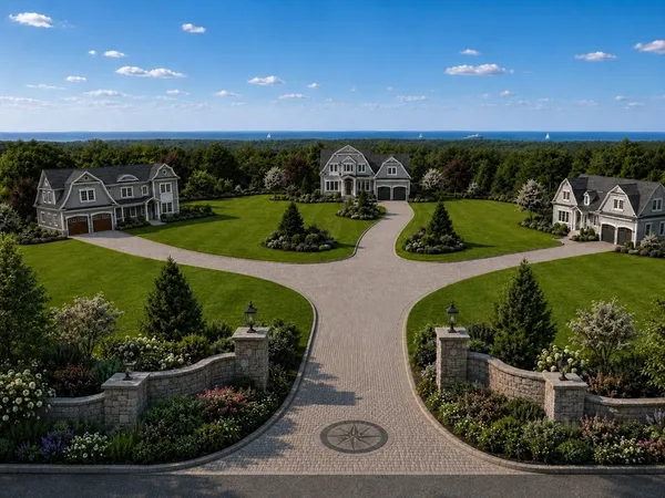 an aerial view of a house with yard