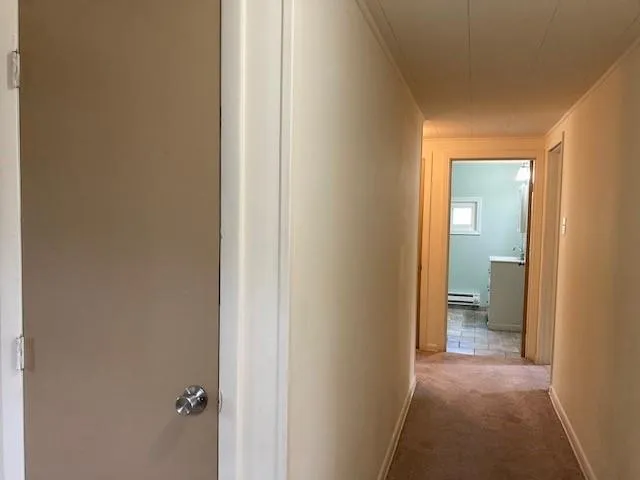 a view of a bathroom from a hallway