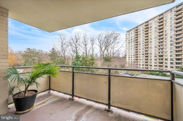 a view of balcony with a potted plant
