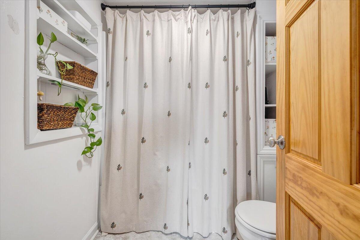 7346 Old Mill Road Roanoke, VA 24018 - Photo 25 of 48 a bathroom with a sink a toilet and shower curtain