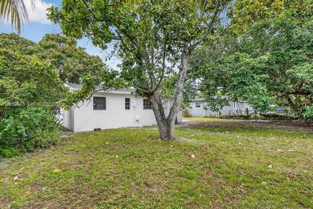 a view of a house with a large tree and a yard