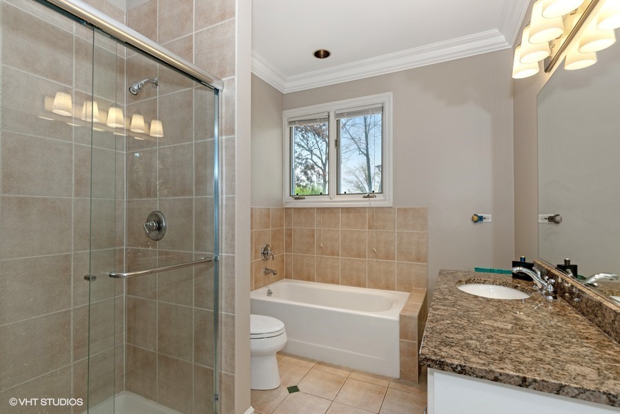 1032 Mar Ln Drive Lake Forest, IL 60045 - Photo 14 of 22 a bathroom with a granite countertop sink toilet and shower