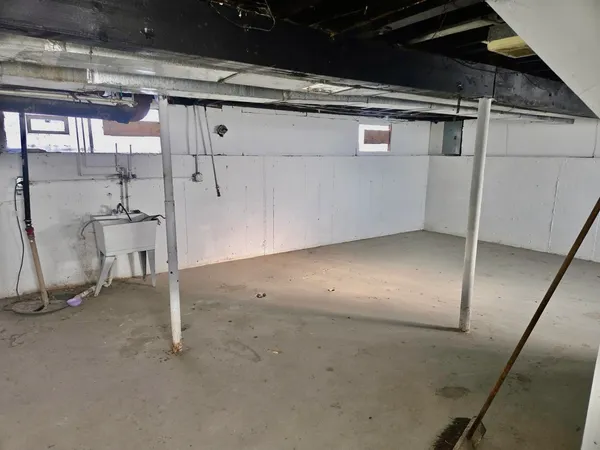 a view of a room with racks on the wall