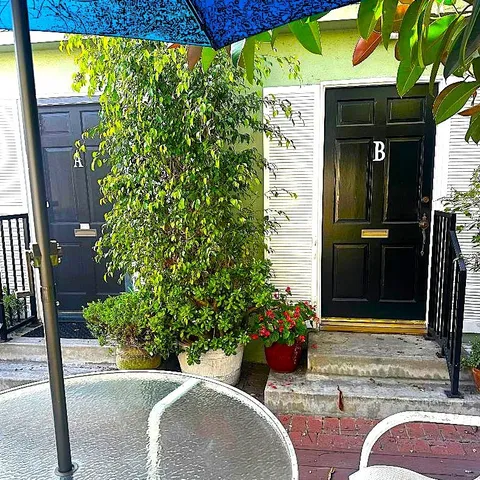 a view of a potted plants in front of a building