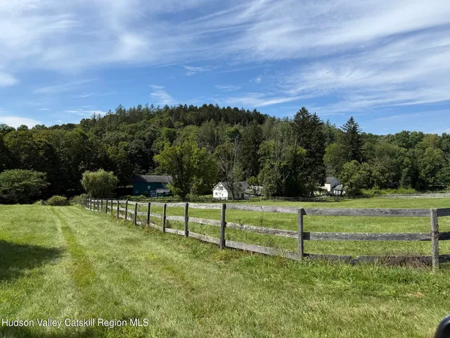 a view of a park with large trees