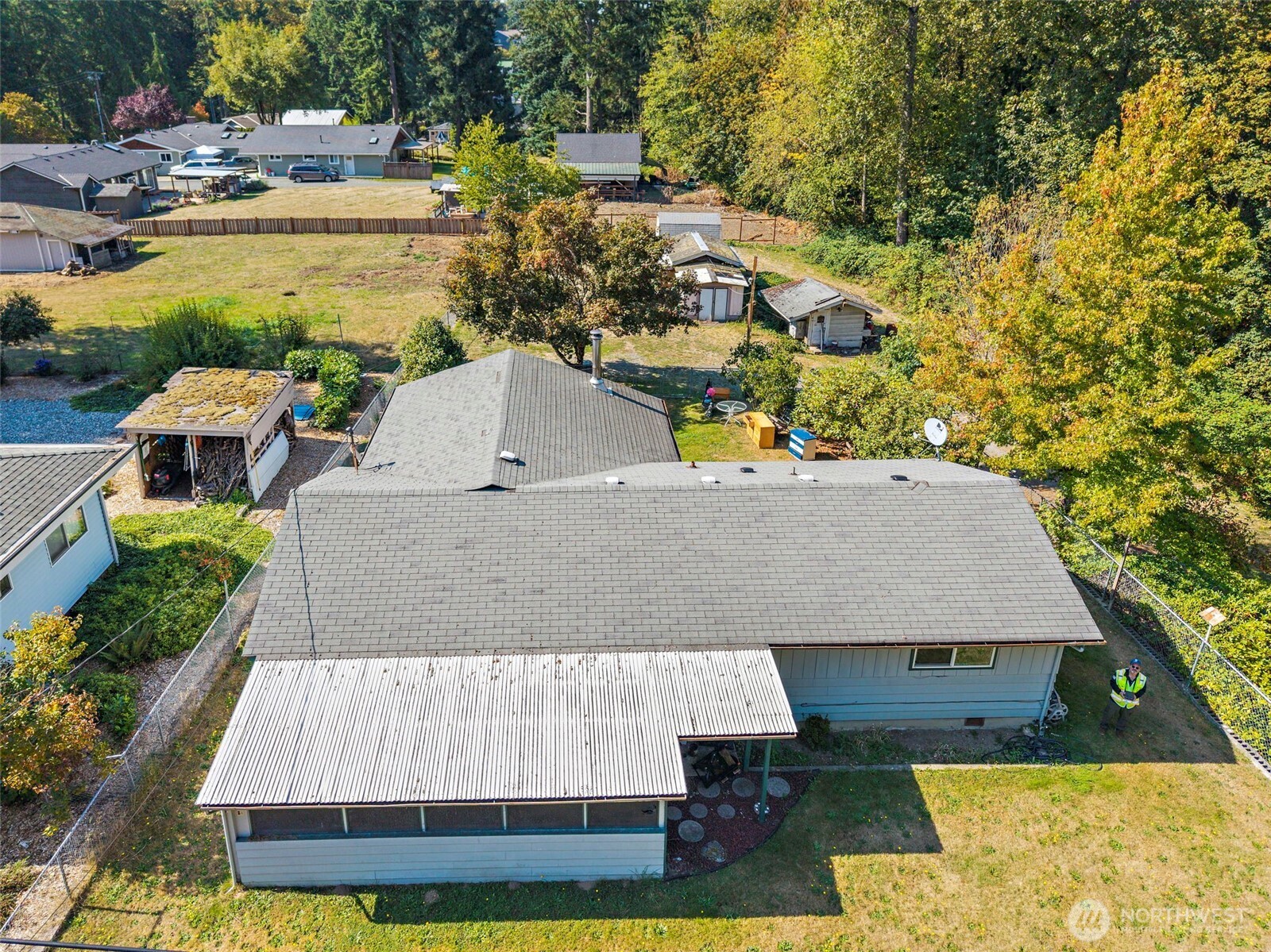 13435 Patriot Way Renton, WA 98059 - Photo 32 of 36 aerial view of a house with swimming pool and large trees
