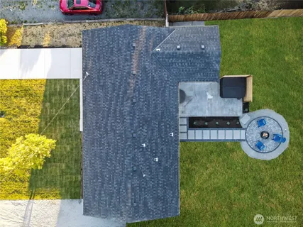 a aerial view of a house with garden
