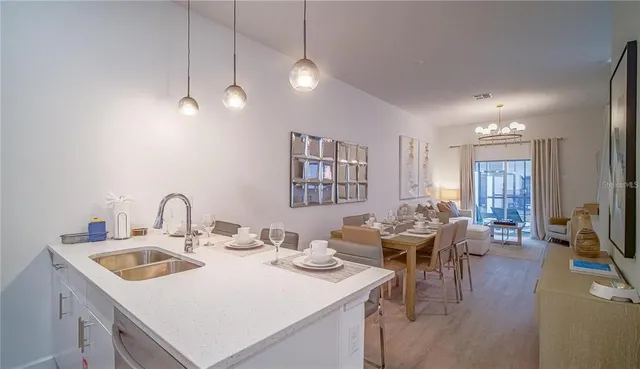 a kitchen with lots of counter top space