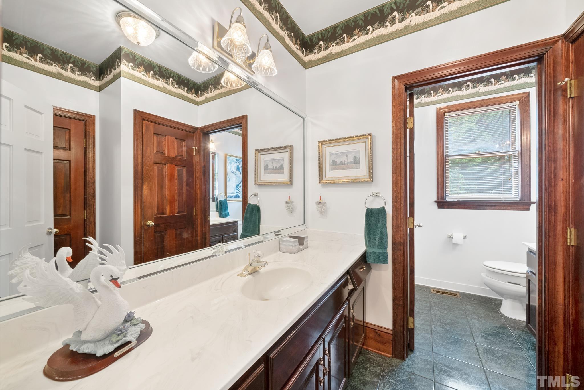 920 Windrow Lane Raleigh, NC 27603 - Photo 19 of 40 a bathroom with a sink a toilet and mirror