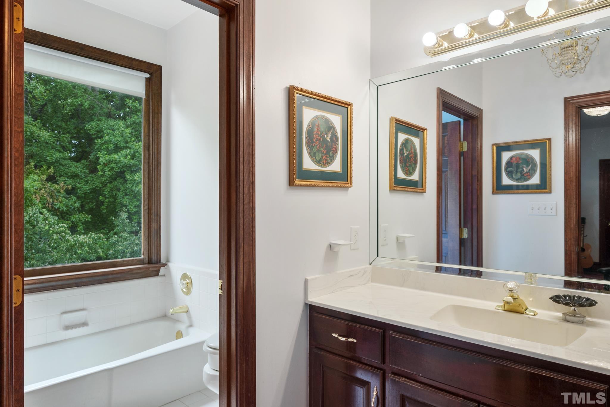 920 Windrow Lane Raleigh, NC 27603 - Photo 30 of 40 a bathroom with a bathtub a sink and a mirror