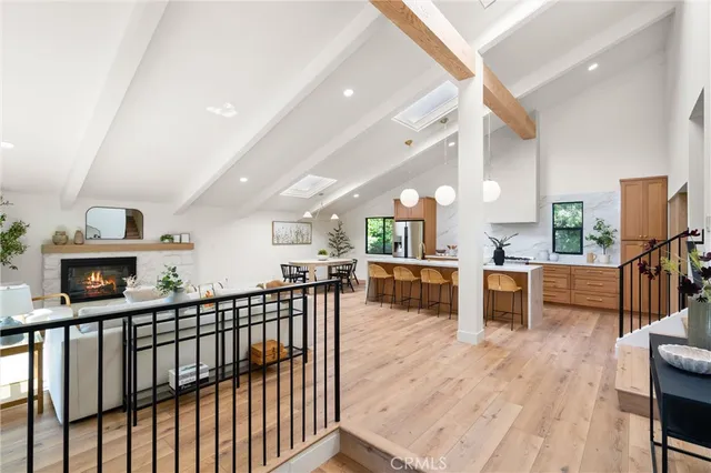 a view of a living room and dining room