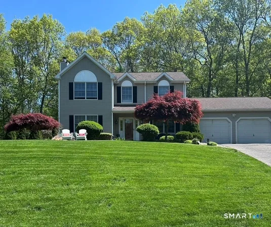 a front view of house with yard and green space