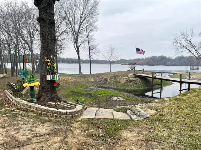 a view of a park with large trees