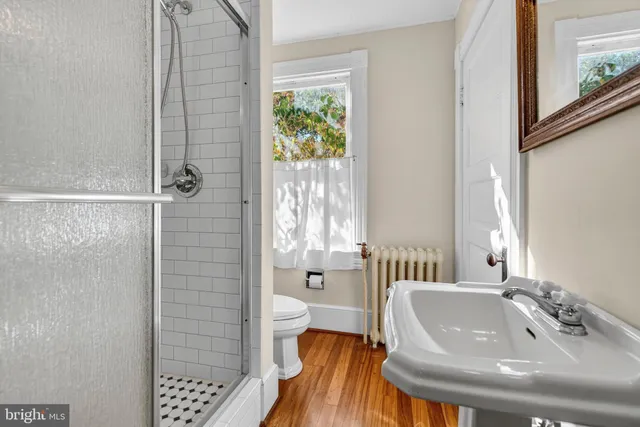 wooden floor fireplace and windows in an empty room