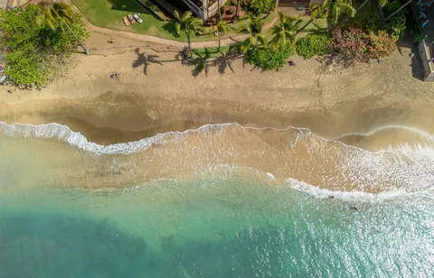 a view of ocean with a yard