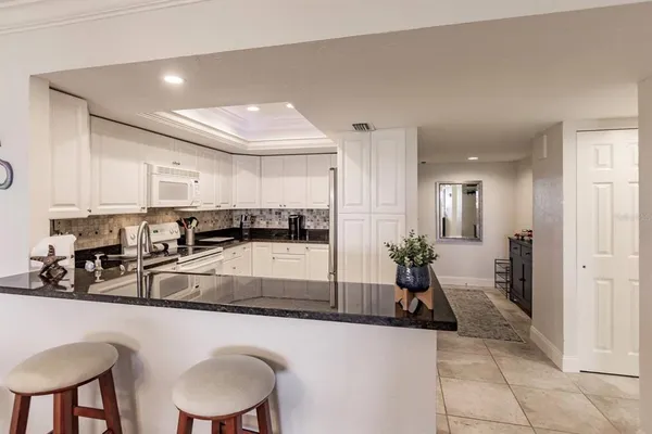a large kitchen with lots of counter space