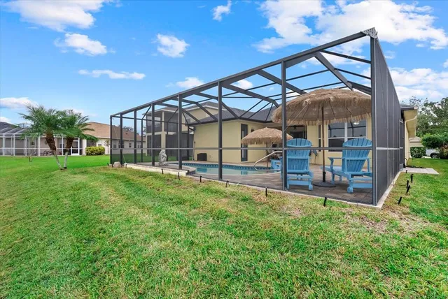 a view of a lake from a yard