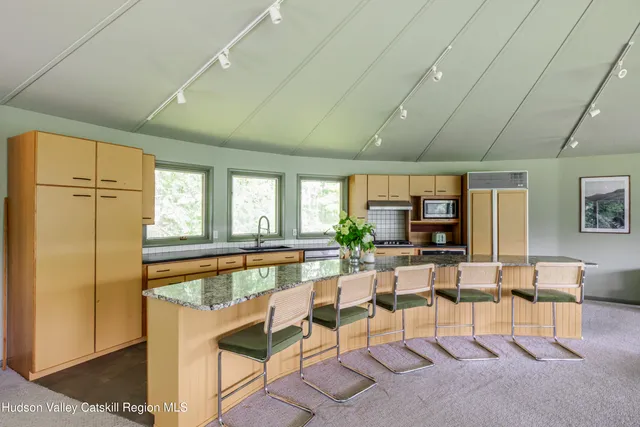 a view of a livingroom with furniture window and outdoor kitchen