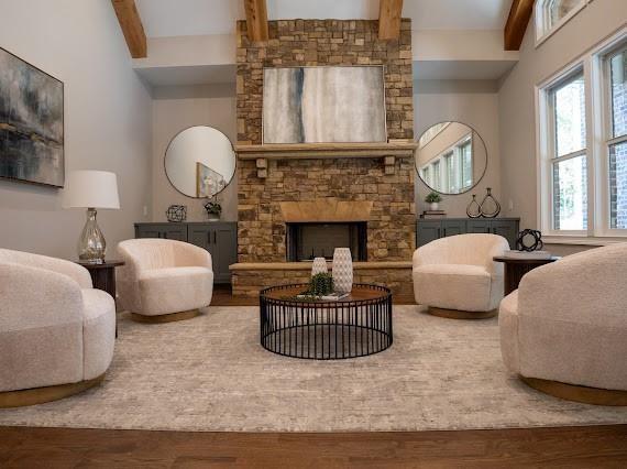 201 Westminster Drive Athens, GA 30607 - Photo 26 of 85 a living room with furniture a fireplace and a large window