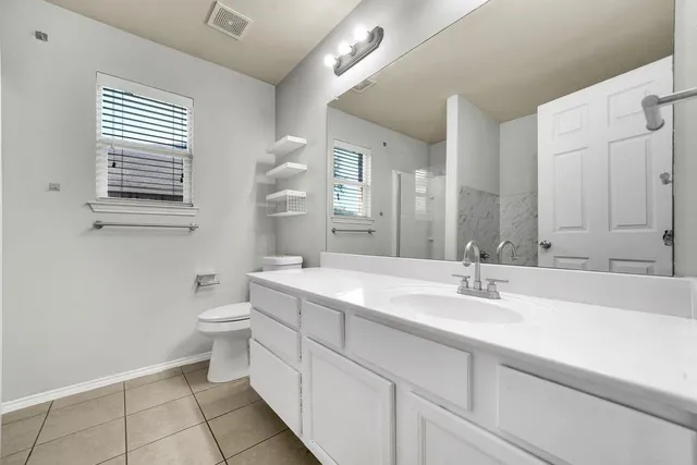 a bathroom with a sink a toilet and a mirror