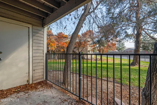 a view of a balcony with outside space