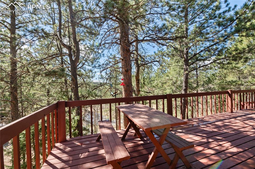 756 Spring Valley Drive Divide, CO 80814 - Photo 32 of 48 a view of a wooden deck with a patio