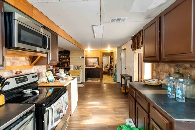 a kitchen with lots of counter top space