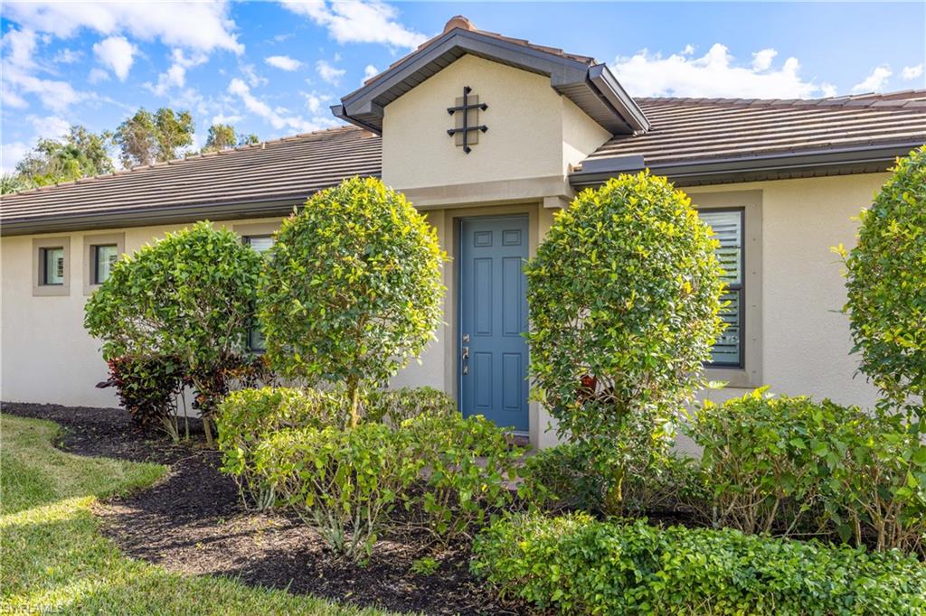 Entrance has LED landscape light along the path.