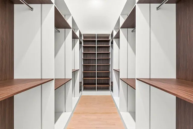 a view of walk in closet with empty racks