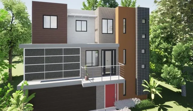 a view of front a house with a large window