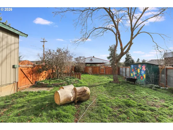 a view of a backyard with a tv