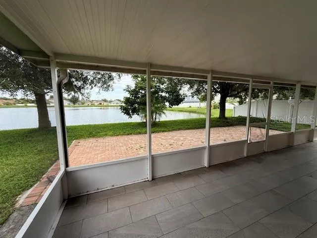 a view of an outdoor space with a large window