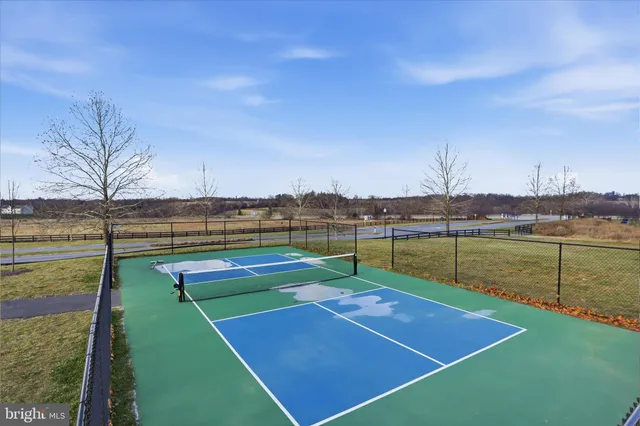a view of a swimming pool with a garden and chairs