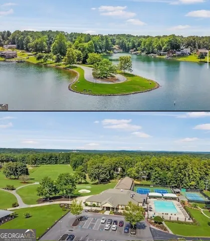 a view of a city with lawn chairs