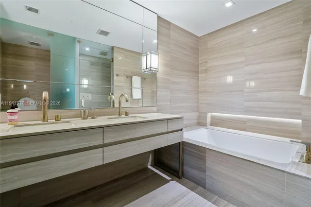 a bathroom with a bathtub
