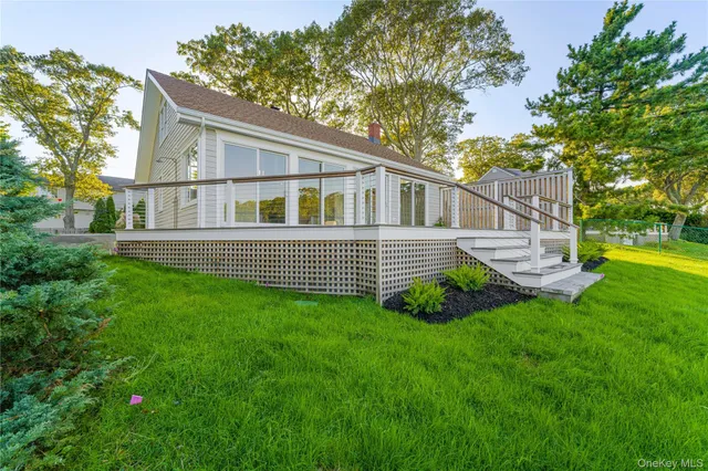a view of a park with large trees