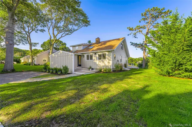 a view of a garden with lawn chairs