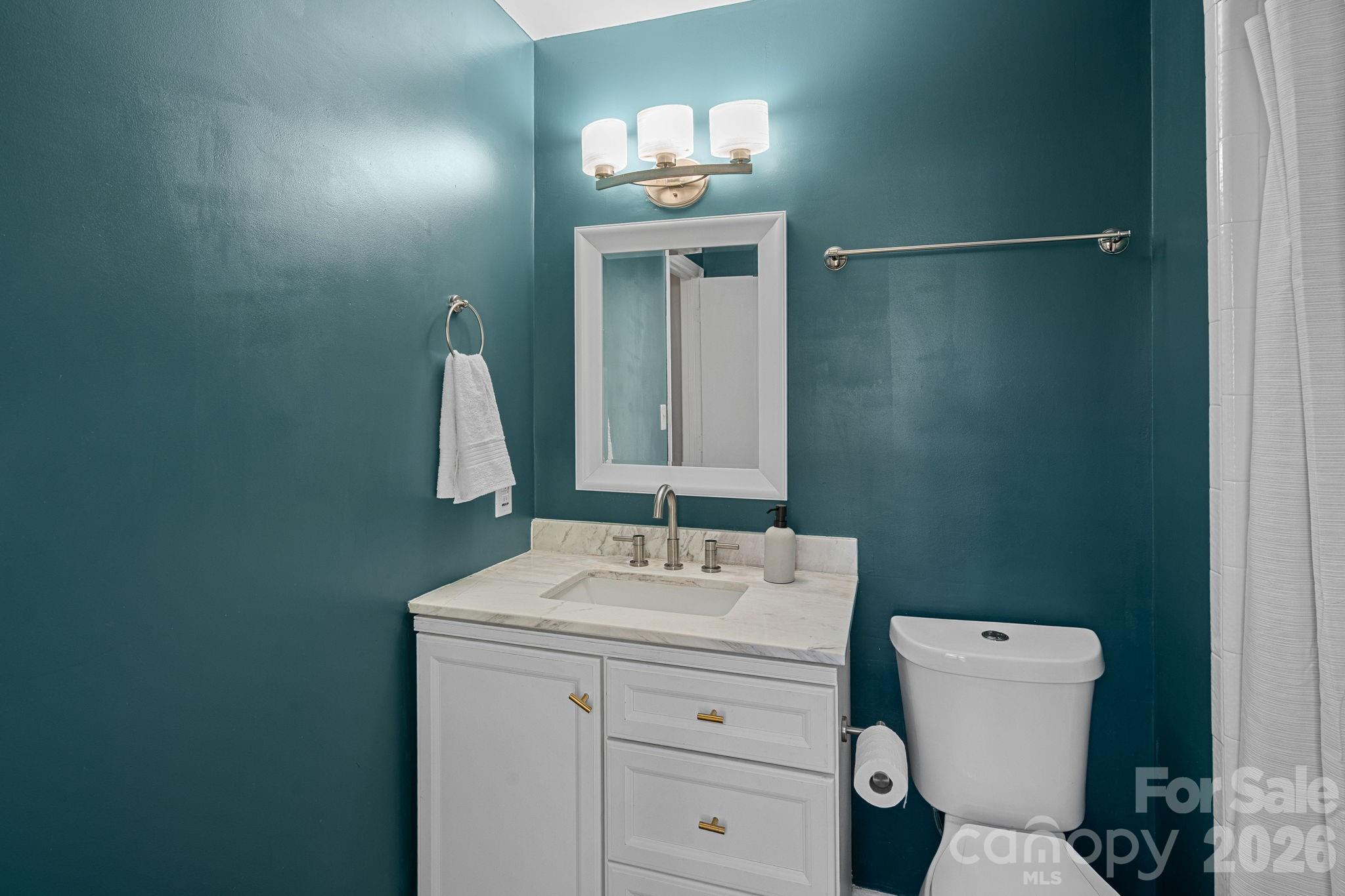 5236 Auburndale Road Charlotte, NC 28205 - Photo 15 of 26 a bathroom with a toilet sink and mirror