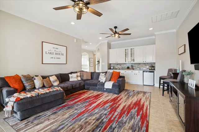 a view of a room with shelves