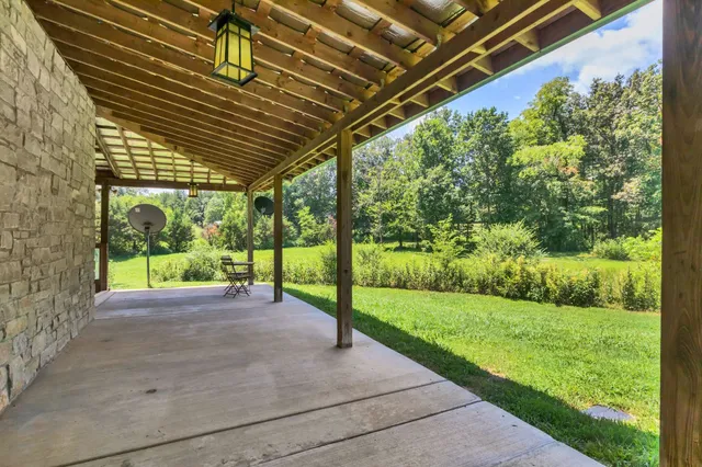 a view of a field with an trees