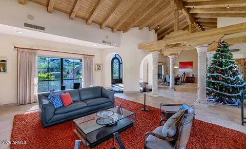 a living room with furniture bathtub and a potted plant
