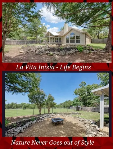 a view of a park with big trees