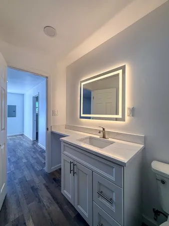 a bathroom with a sink and a shower