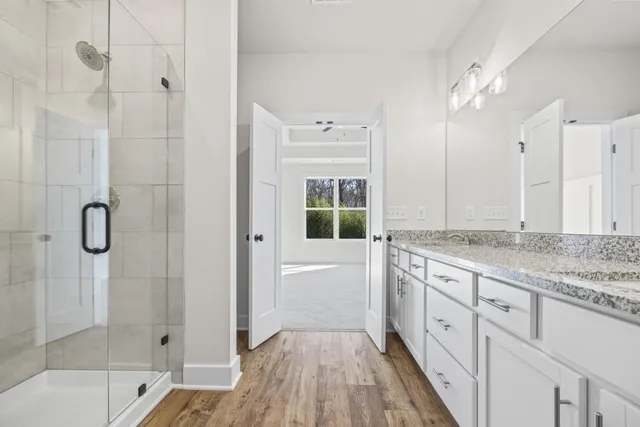 a view of a room with racks on the wall