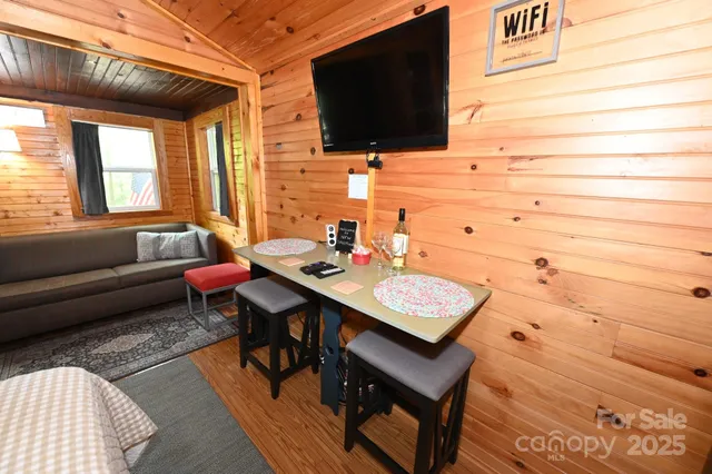 a view of balcony with wooden floor