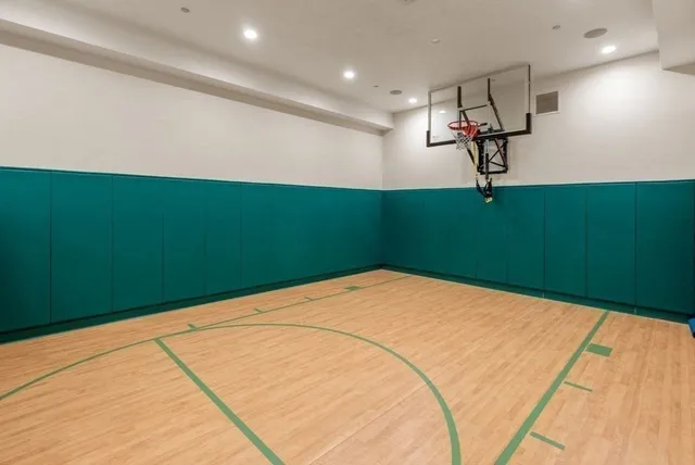 a view of a room with pool and window