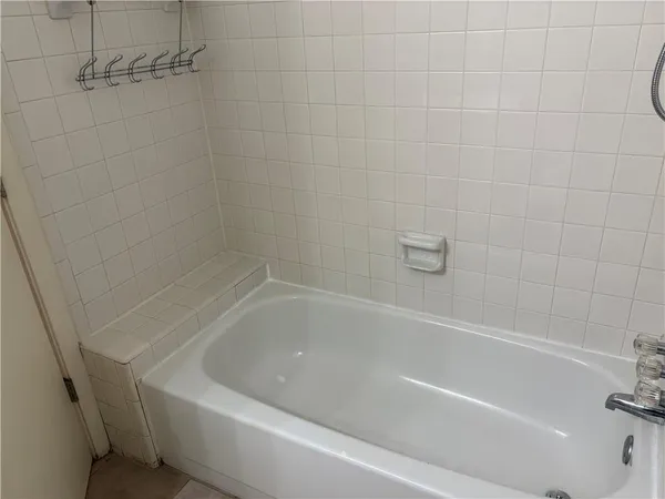 a bathroom with a bathtub